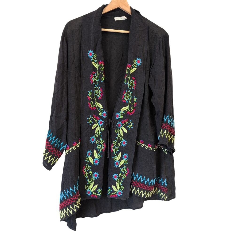 Kyla Seo Embroidered Viscose Top Black Embroidery Floral, Size Large‎ - JW Vibes